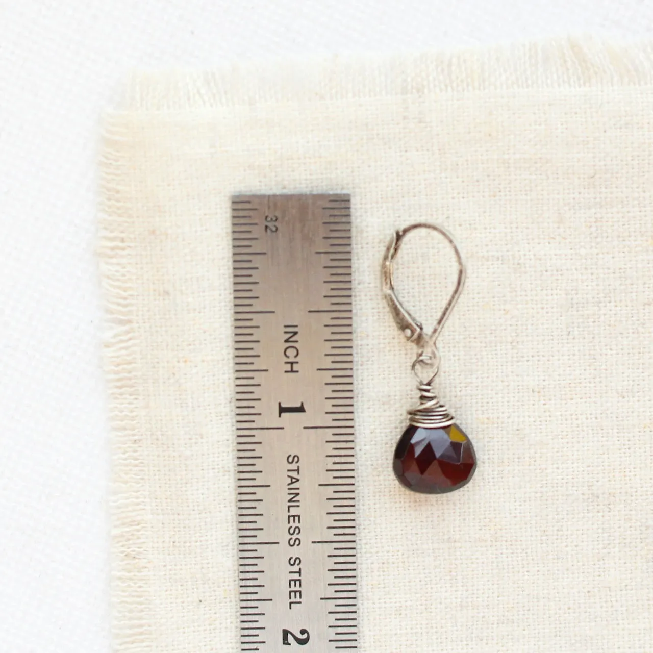 Garnet Drop Oxidized Silver Earrings