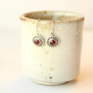 Garnet Stamped Lobe Hugger Earrings