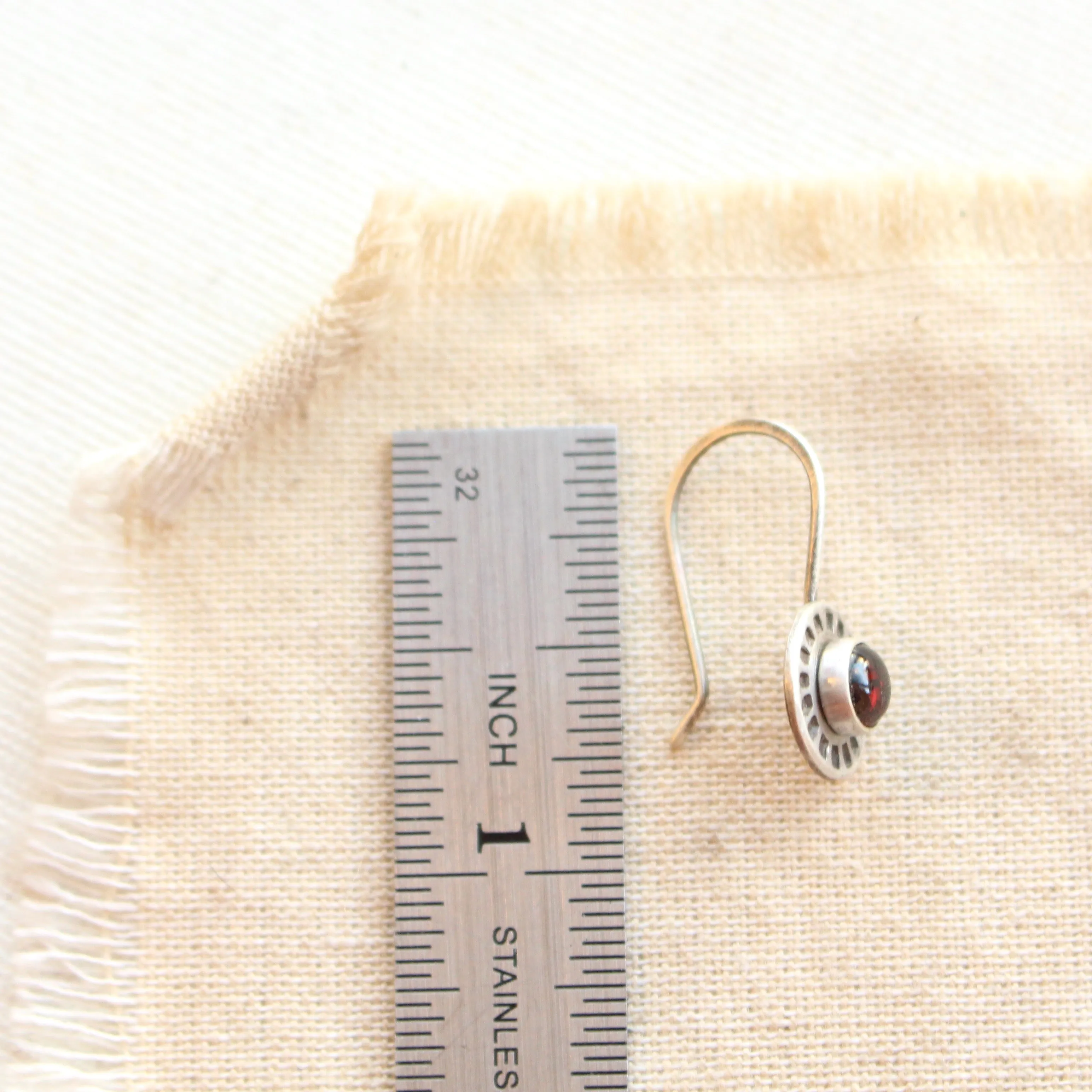 Garnet Stamped Lobe Hugger Earrings