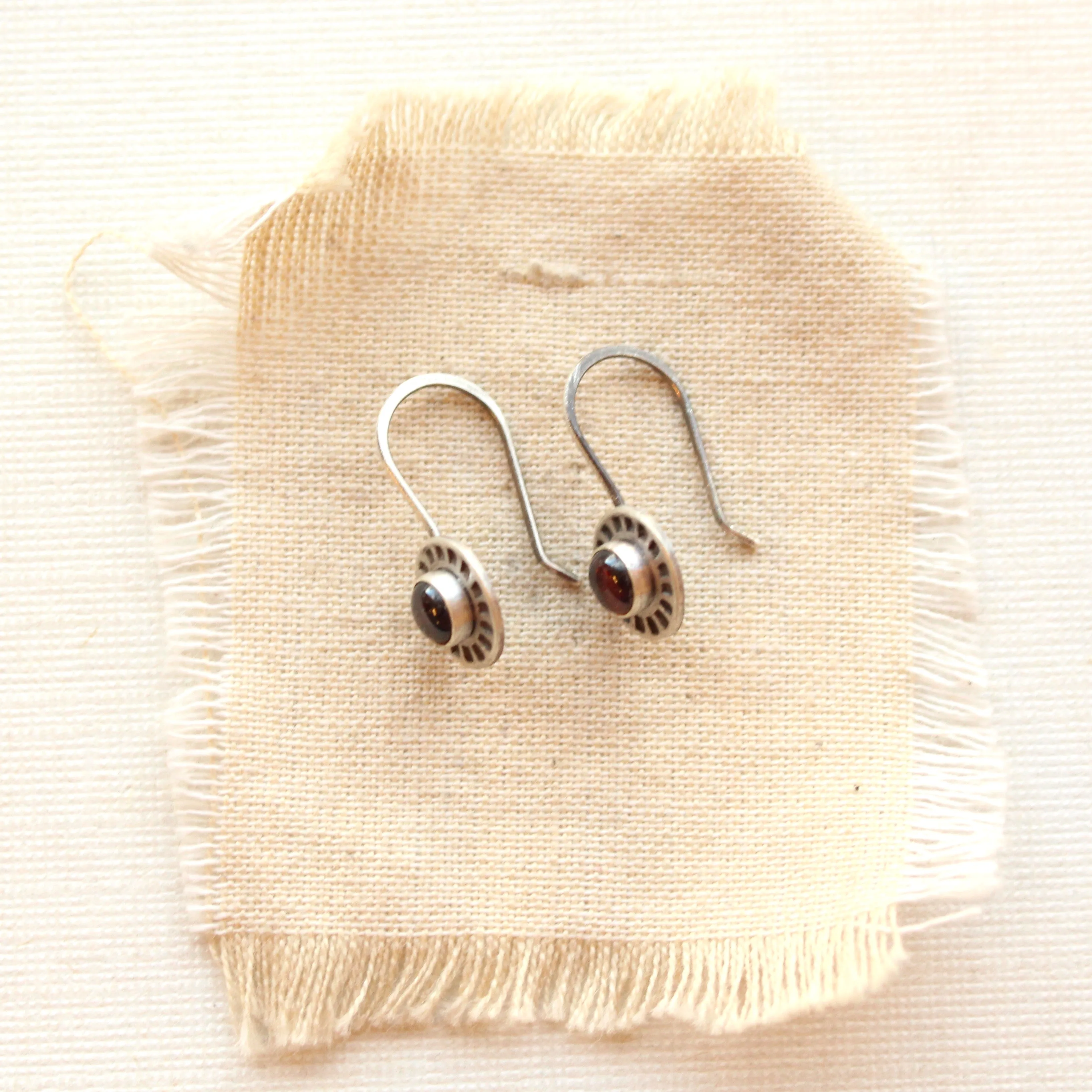 Garnet Stamped Lobe Hugger Earrings