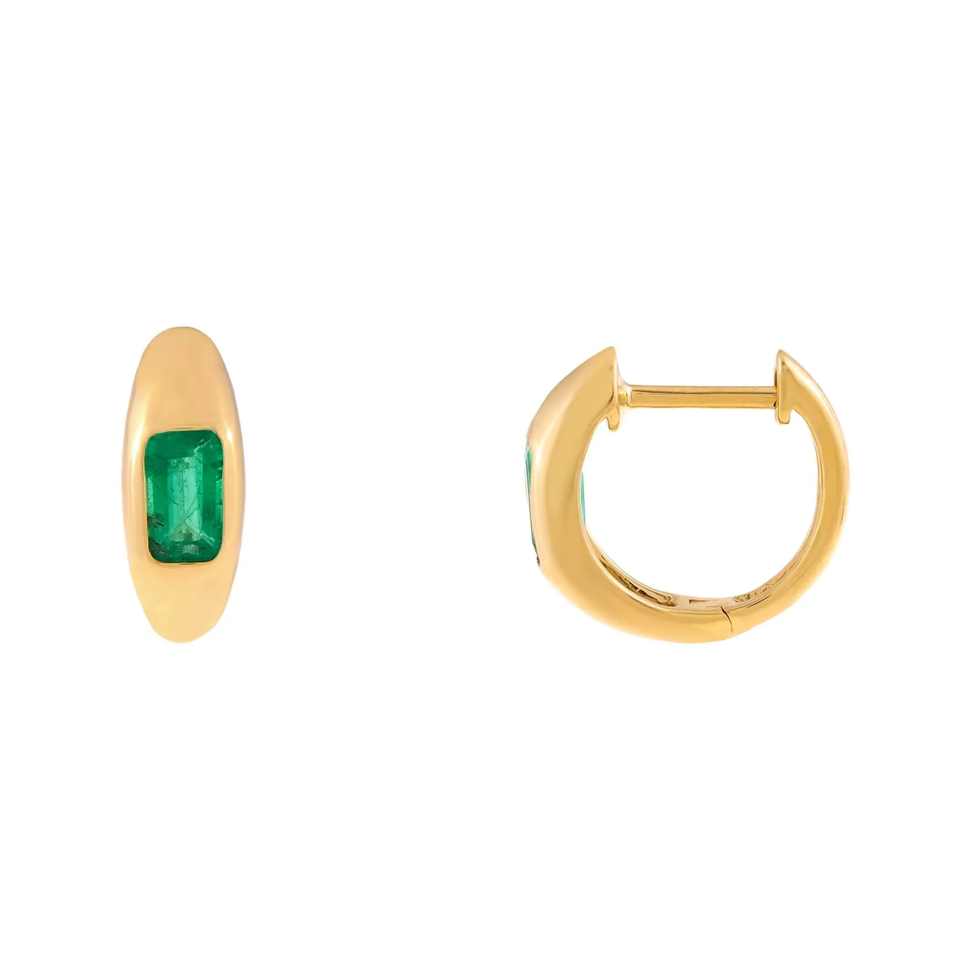 Gemstone Baguette Hollow Dome Huggie Earring 14K
