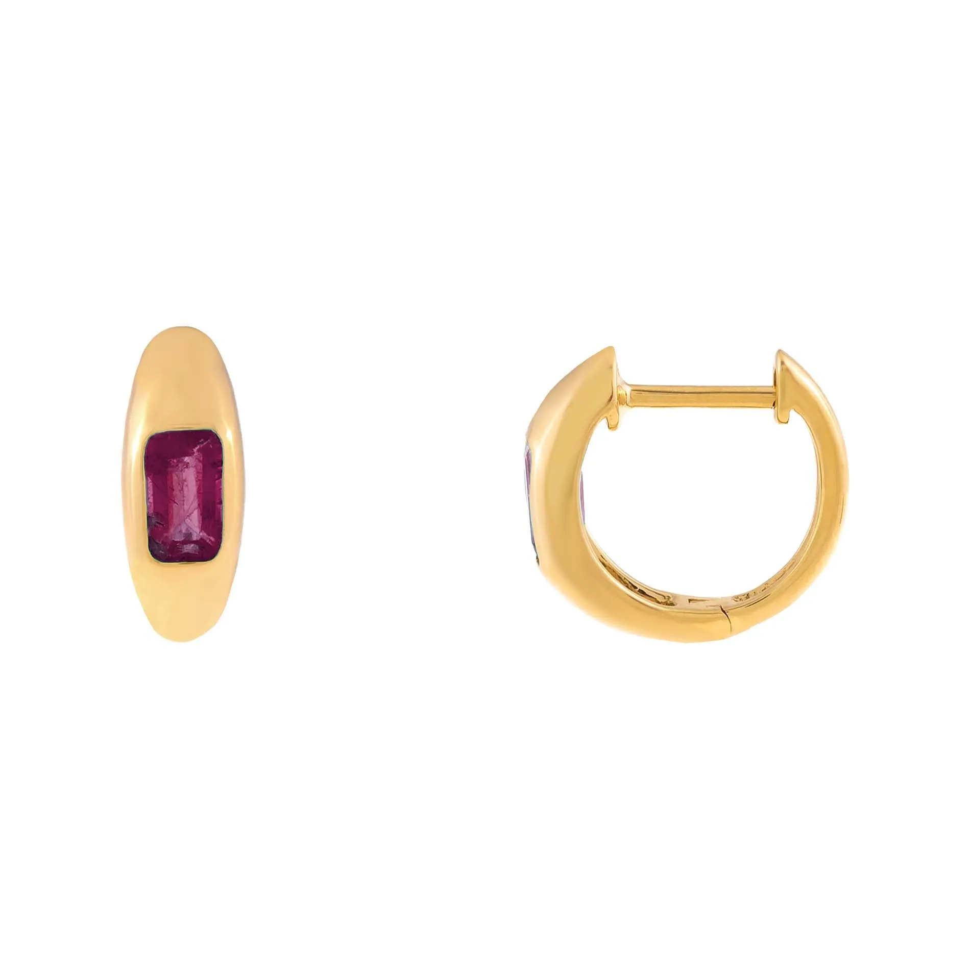 Gemstone Baguette Hollow Dome Huggie Earring 14K