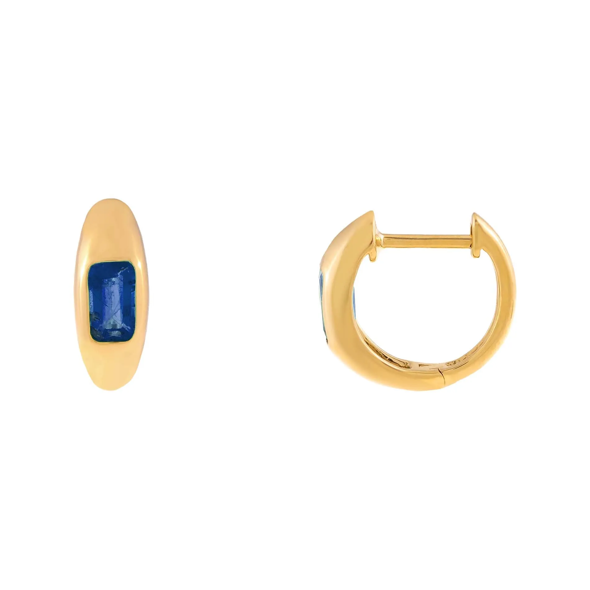 Gemstone Baguette Hollow Dome Huggie Earring 14K