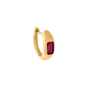 Gemstone Baguette Hollow Dome Huggie Earring 14K