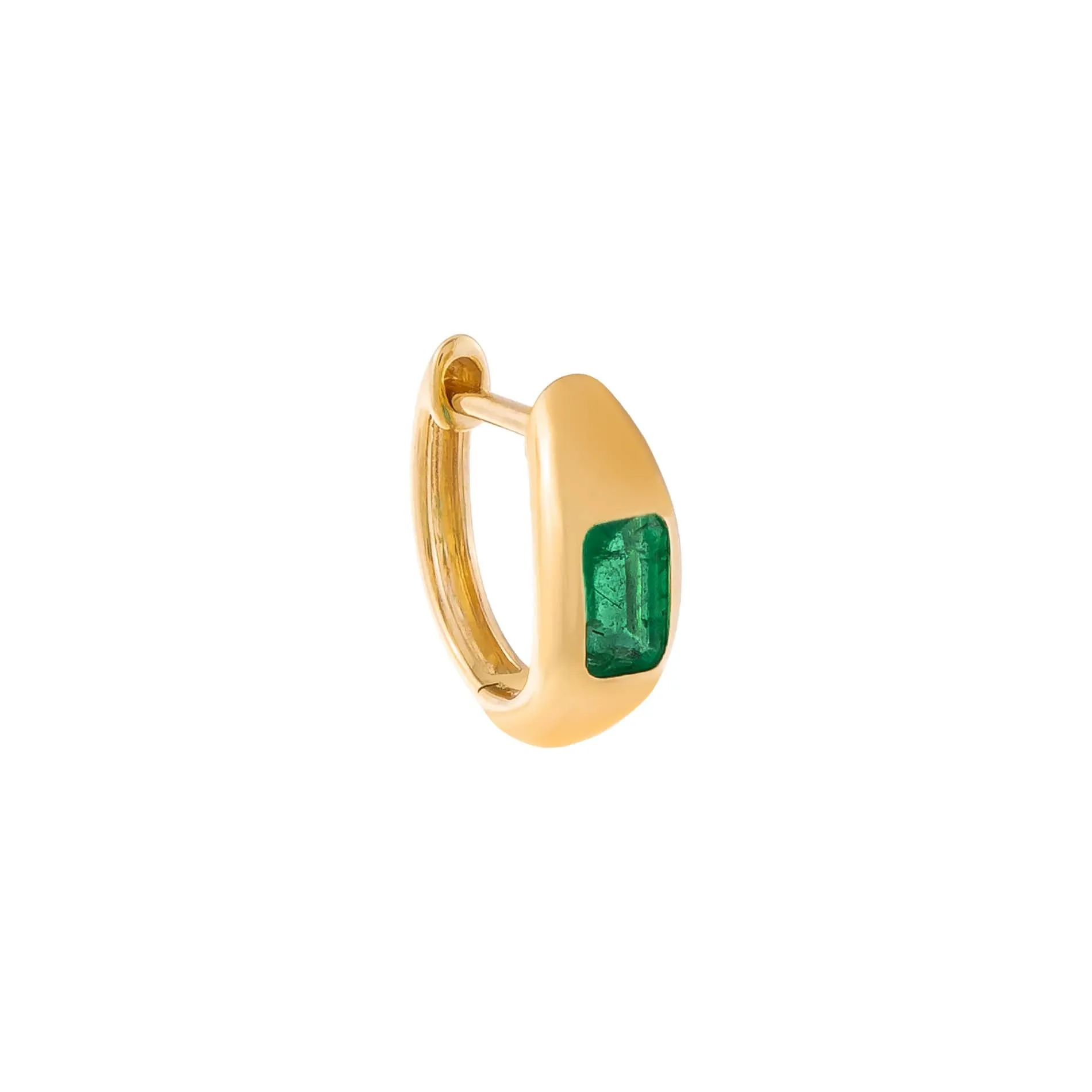 Gemstone Baguette Hollow Dome Huggie Earring 14K