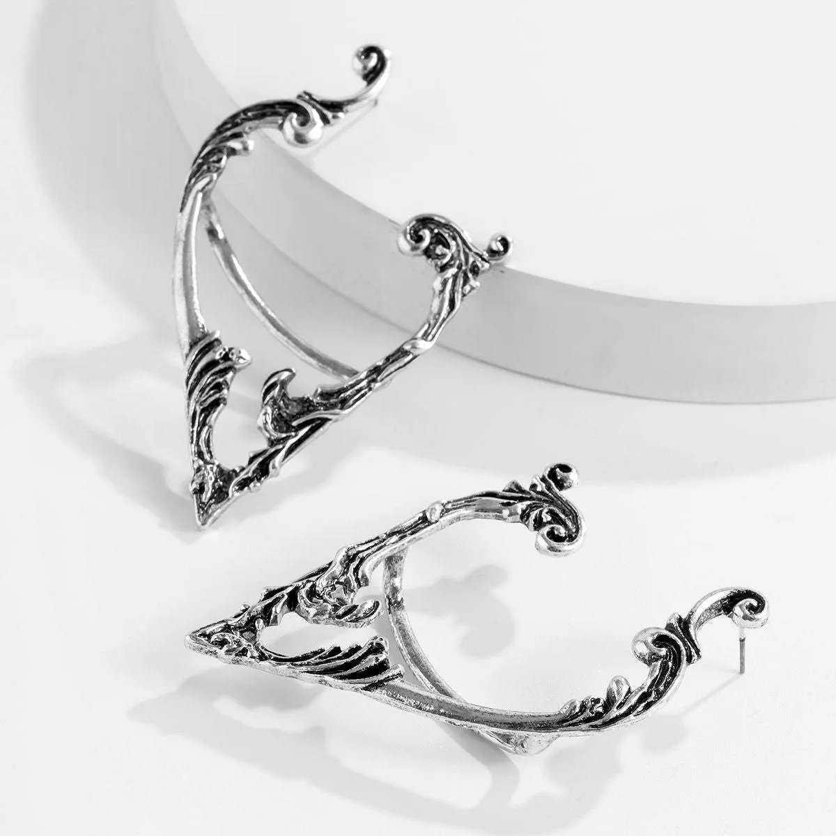 Geometric Antique Silver Ear Cuff Climber Crawler Wrap Earrings