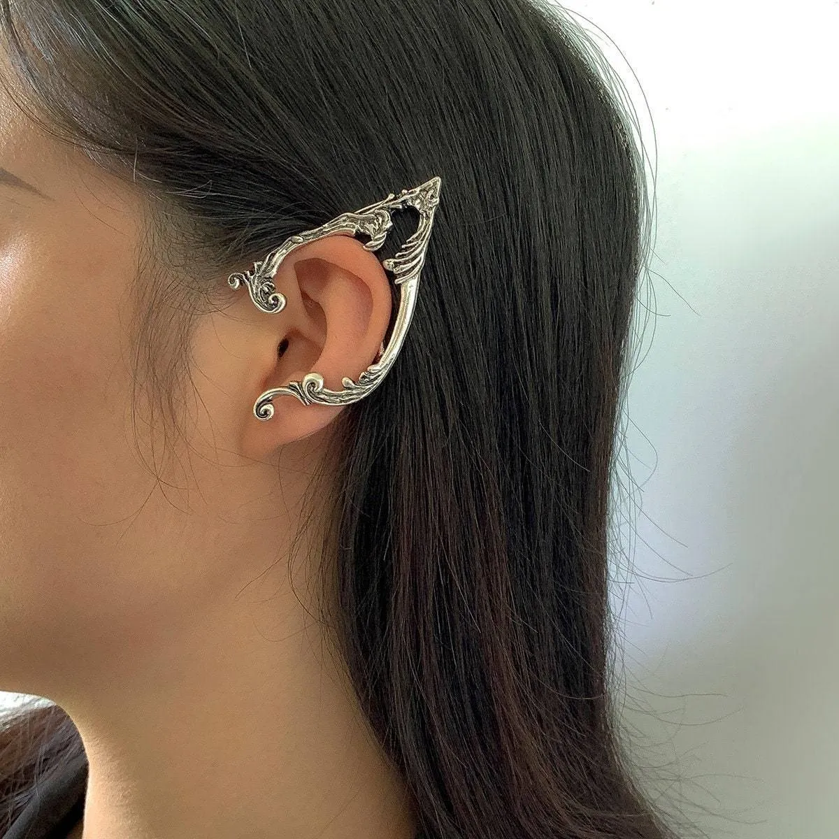 Geometric Antique Silver Ear Cuff Climber Crawler Wrap Earrings