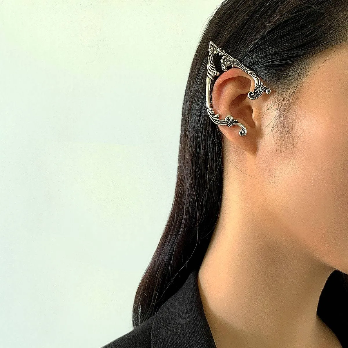 Geometric Antique Silver Ear Cuff Climber Crawler Wrap Earrings