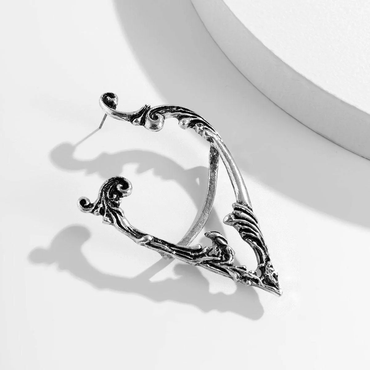 Geometric Antique Silver Ear Cuff Climber Crawler Wrap Earrings