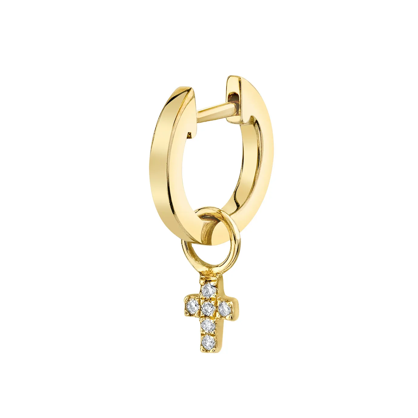 Gold & Diamond Mini Cross Charm Hoops