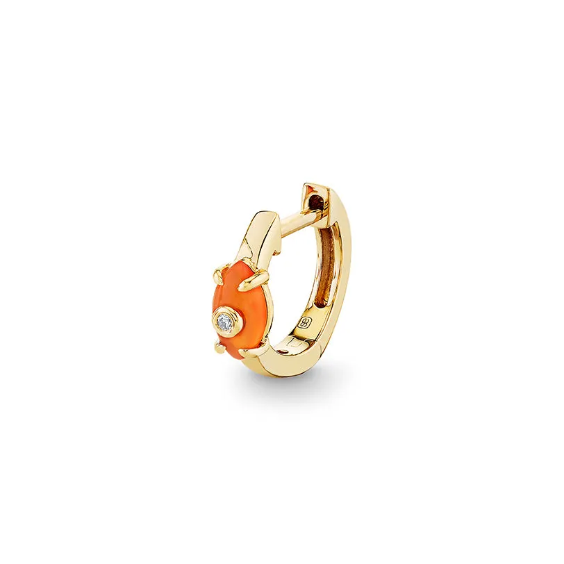 Gold & Diamond Tiny Carved Stone Huggie