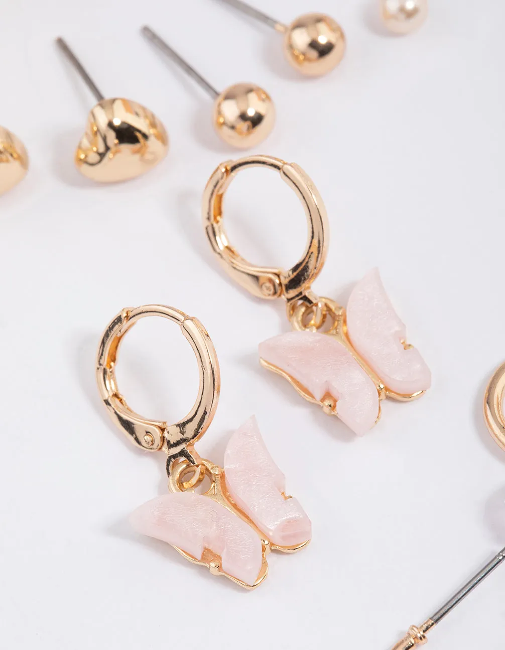 Gold Butterfly Motif Stud & Hoop Earrings 8-Pack