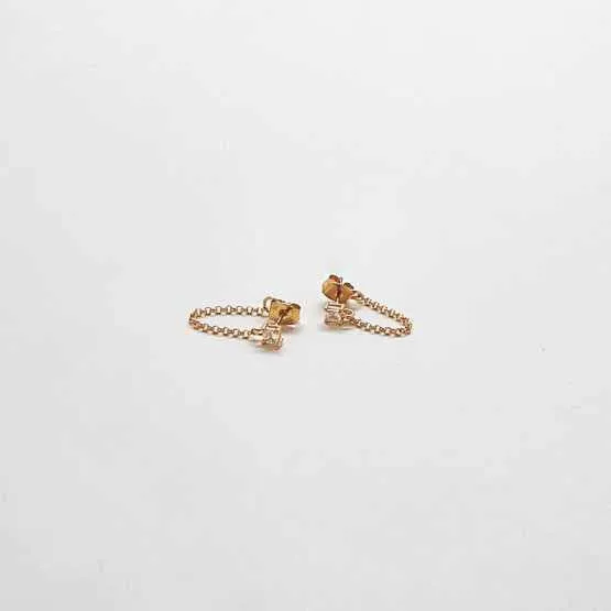 Gold CZ Chain Huggie Earrings