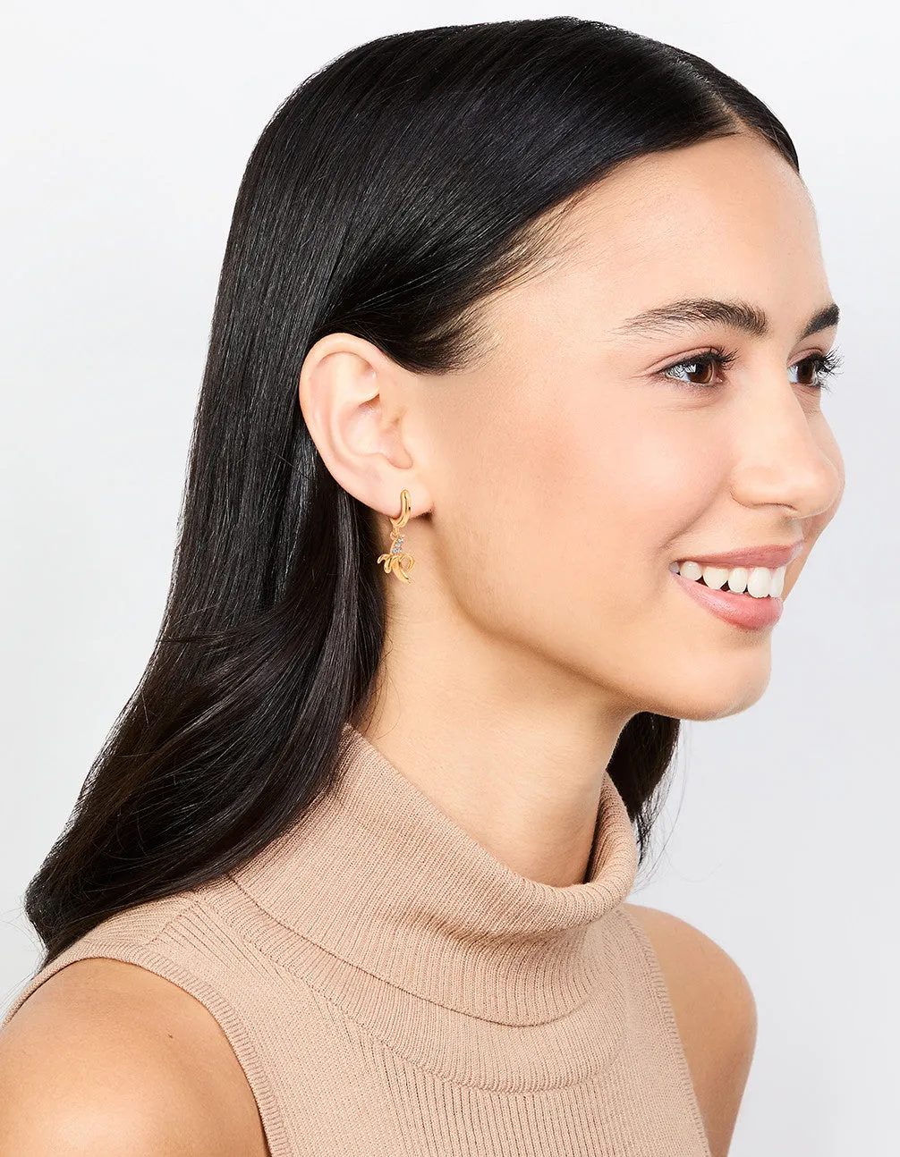 Gold Diamante Banana Drop Huggie Earrings