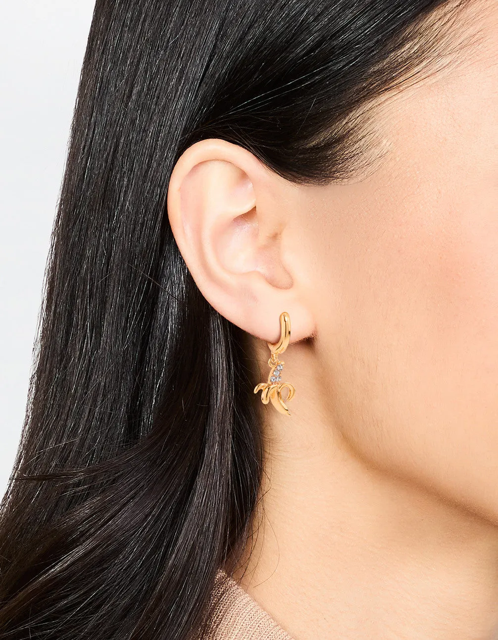Gold Diamante Banana Drop Huggie Earrings