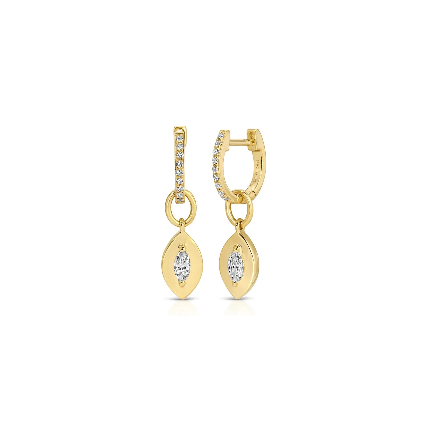 Gold Frame Marquise Diamond Huggie Charm on Diamond Mini Huggie Earring