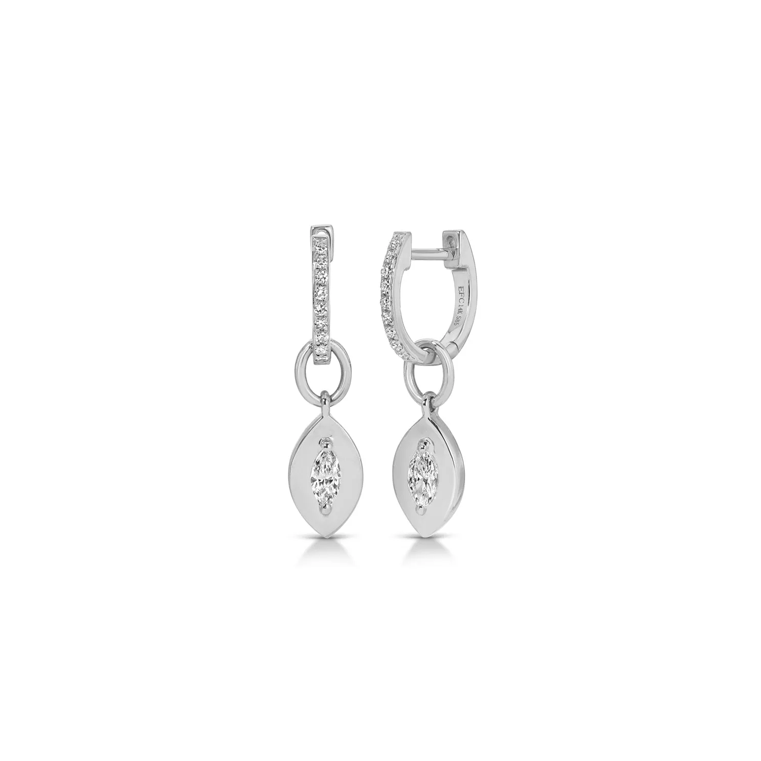 Gold Frame Marquise Diamond Huggie Charm on Diamond Mini Huggie Earring