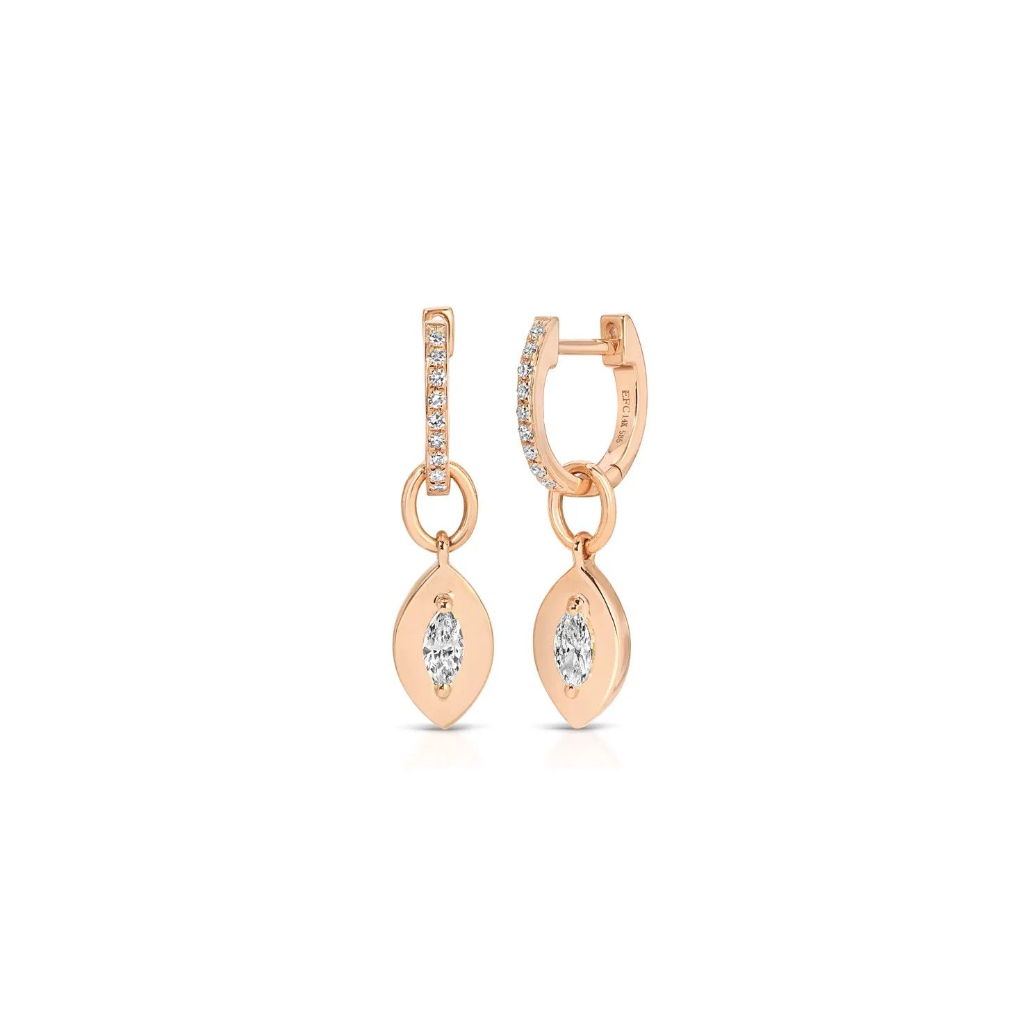 Gold Frame Marquise Diamond Huggie Charm on Diamond Mini Huggie Earring