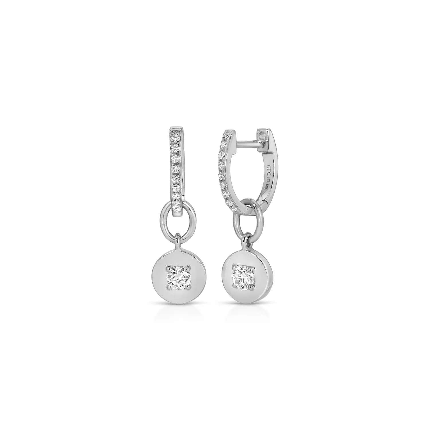 Gold Frame Round Diamond Huggie Charm on Diamond Mini Huggie Earring