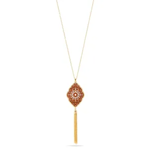 GOLD LEATHER PENDANT TASSEL NECKLACE #SWKK-11620 (OG14)
