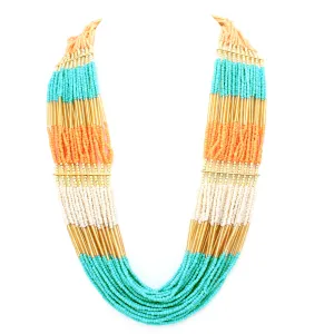GOLD MULTICOLOR BEAD LONG INDIAN NECKLACE  #FW1403807