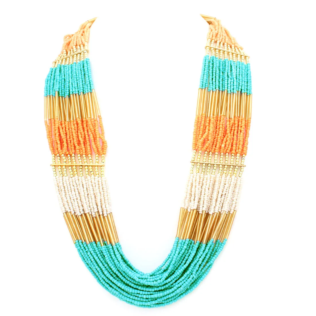 GOLD MULTICOLOR BEAD LONG INDIAN NECKLACE  #FW1403807