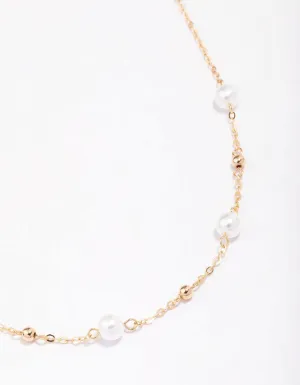 Gold Pearl & Ball Station Necklace