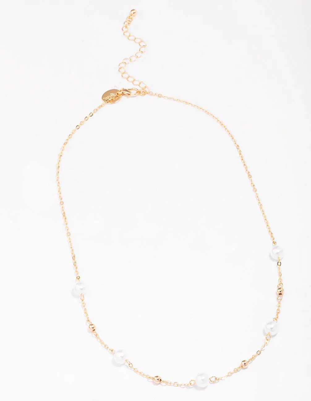 Gold Pearl & Ball Station Necklace