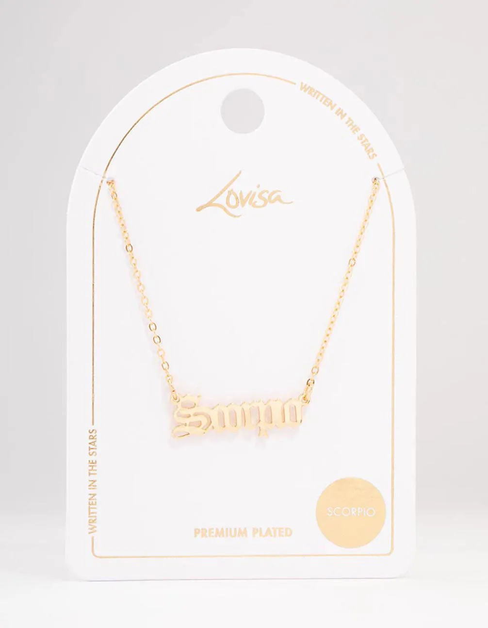 Gold Plated Scorpio Gothic Script Necklace