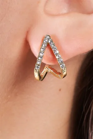 Gold Rhinestone Split Huggie Stud Earrings