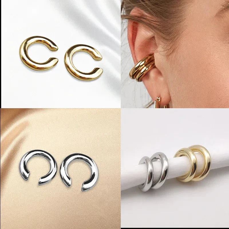 Gold Silver Ear Cuff Without Piercing Ear Clips Earrings For Women Trendy Earring Fake Cartilage Earrings Clip