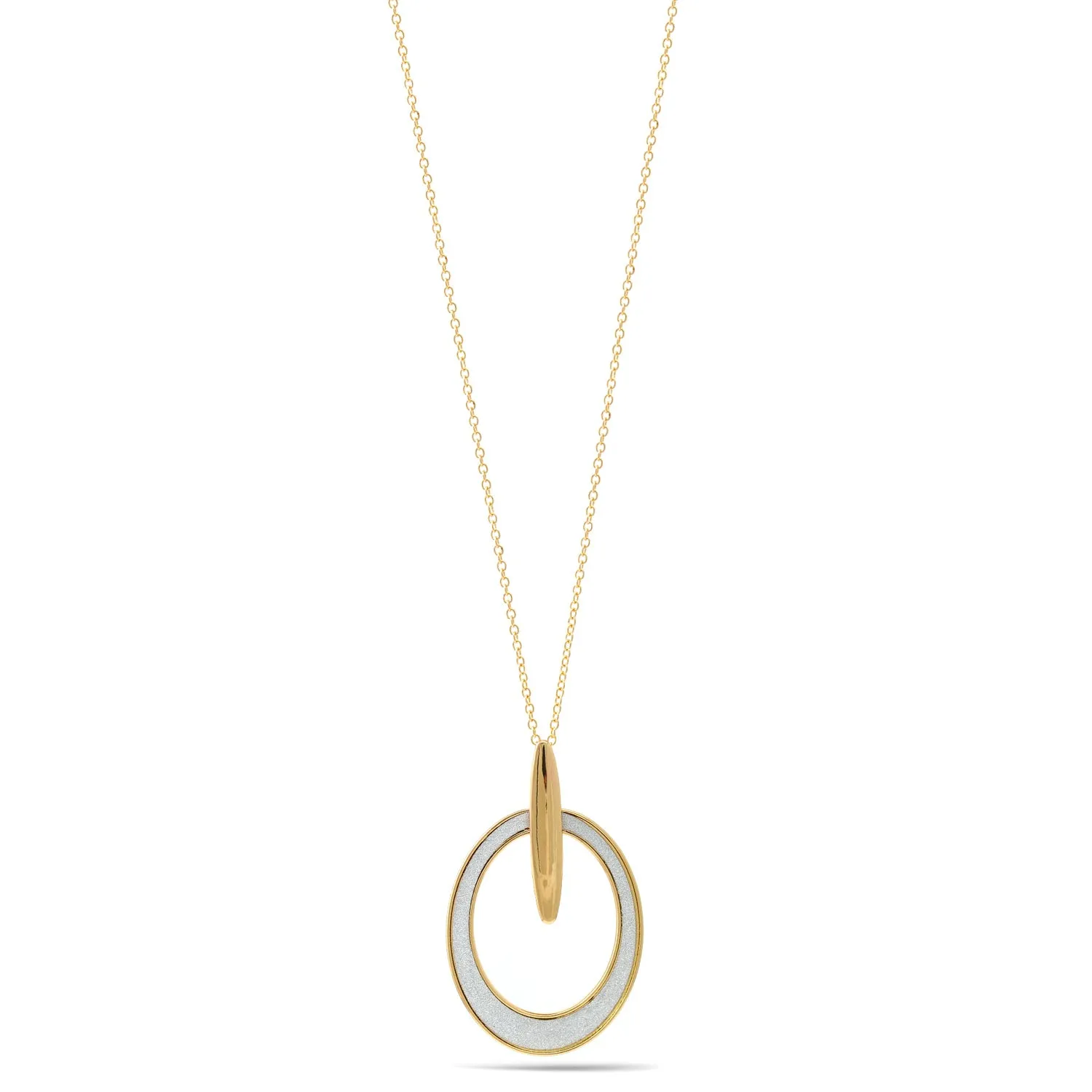 GOLD SILVER SANDED OVAL PENDANT NECKLACE #SWKK-11625NSIL