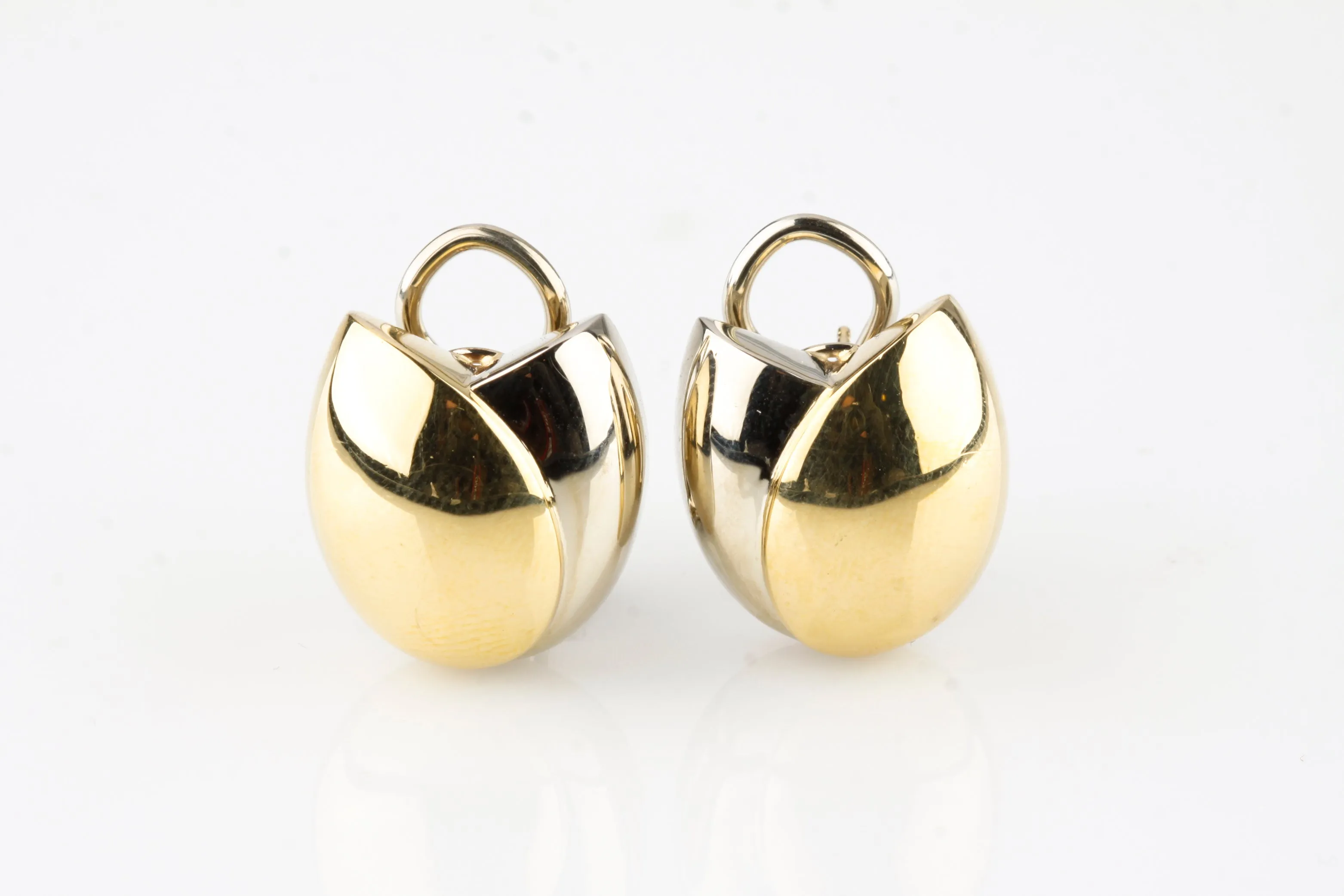Gorgeous 18k Two Tone Gold Rosebud Huggie Earrings