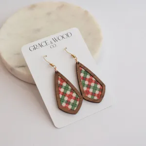 Grace & Wood Vintage Christmas Plaid Wood and Cork Emma Earrings