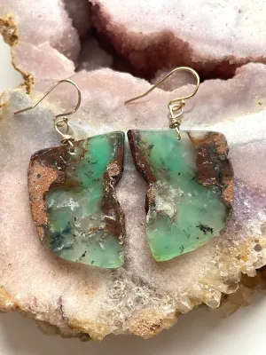 Green Chrysoprase Gold Filled Statement Crystal Gemstone Earrings