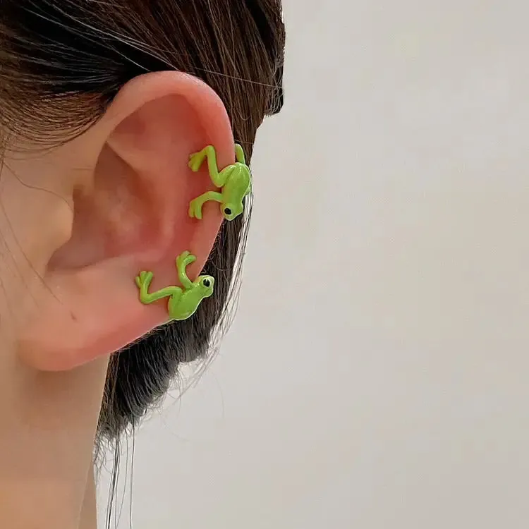 Green Frog Ear Clip Earrings Y2K 2pcs Set