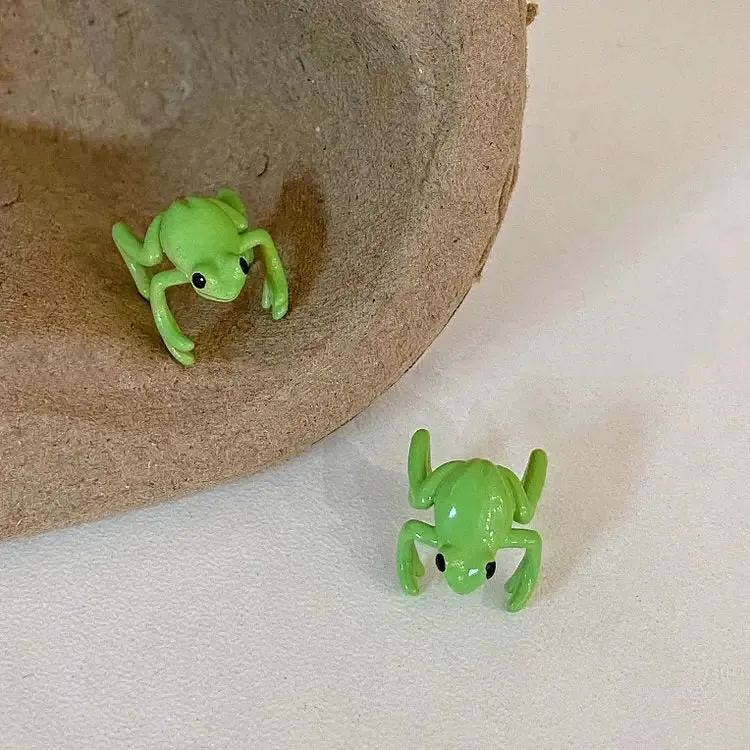 Green Frog Ear Clip Earrings Y2K 2pcs Set