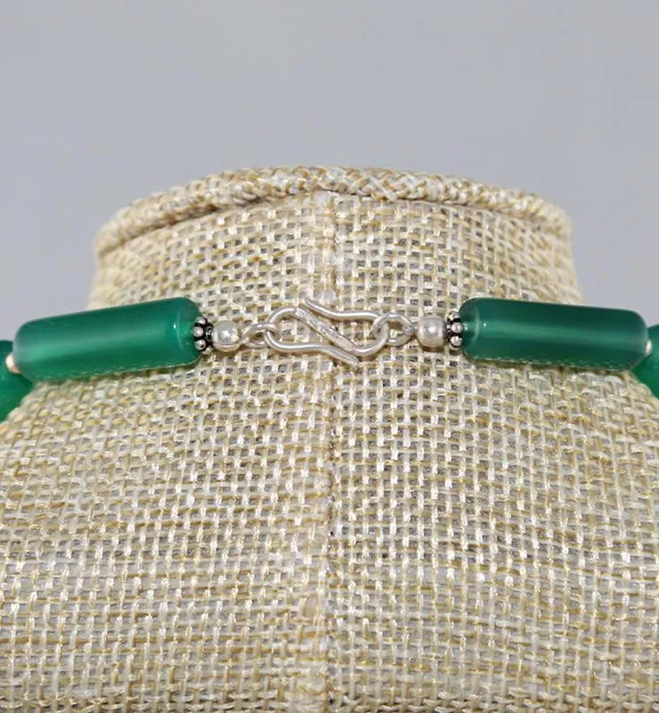 Green Onyx Boho Style Necklace with Sterling Silver Beads