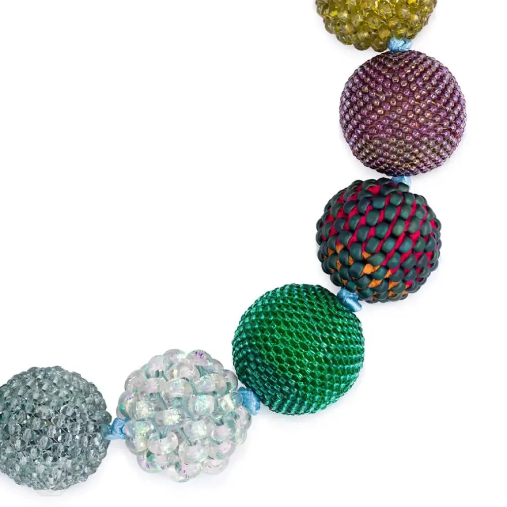 Green, plum luster, bronze and purple glass and crystal beaded necklace
