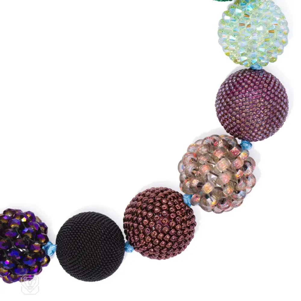 Green, plum luster, bronze and purple glass and crystal beaded necklace