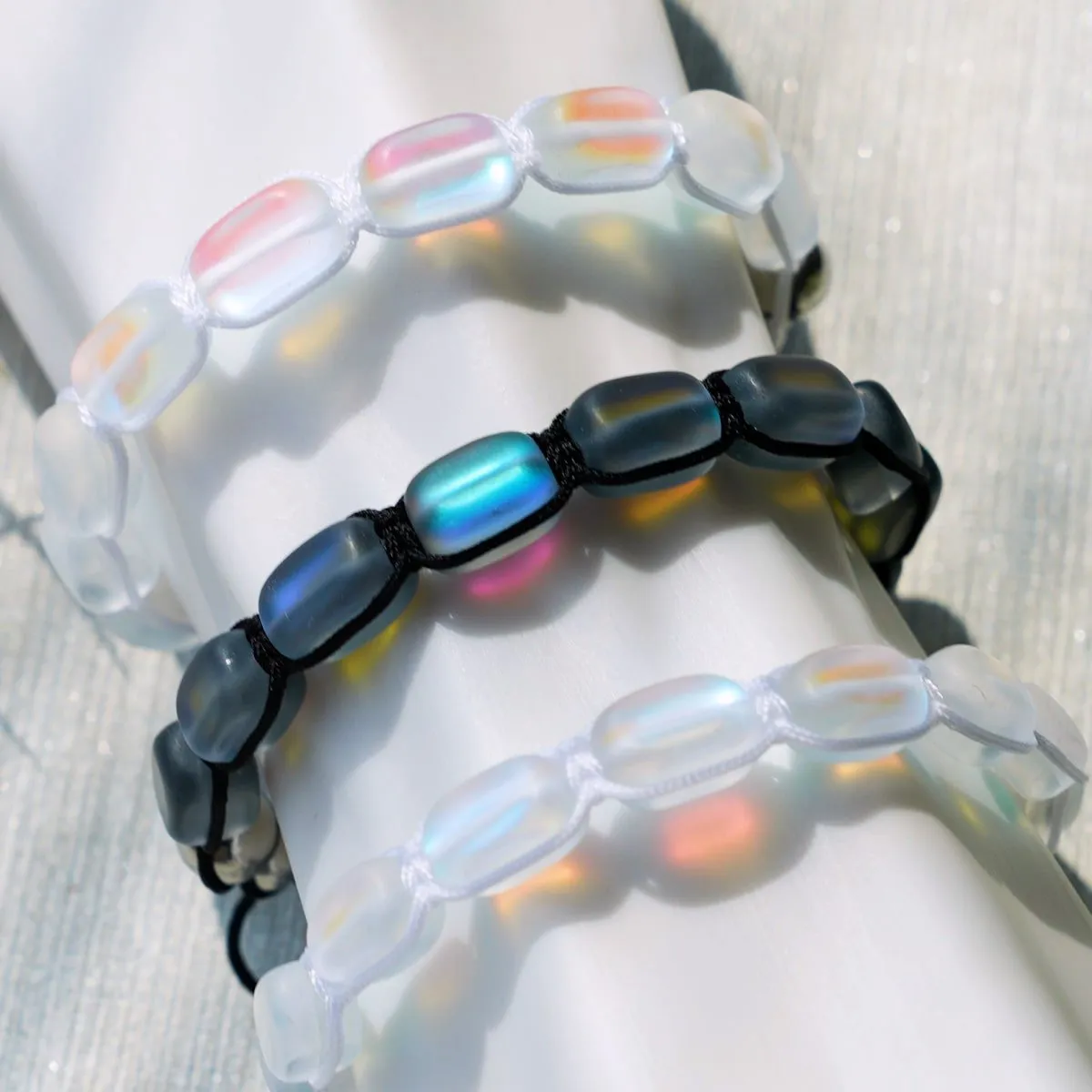Grey | Silver | Mermaid Glass Pebble Macrame Bracelet