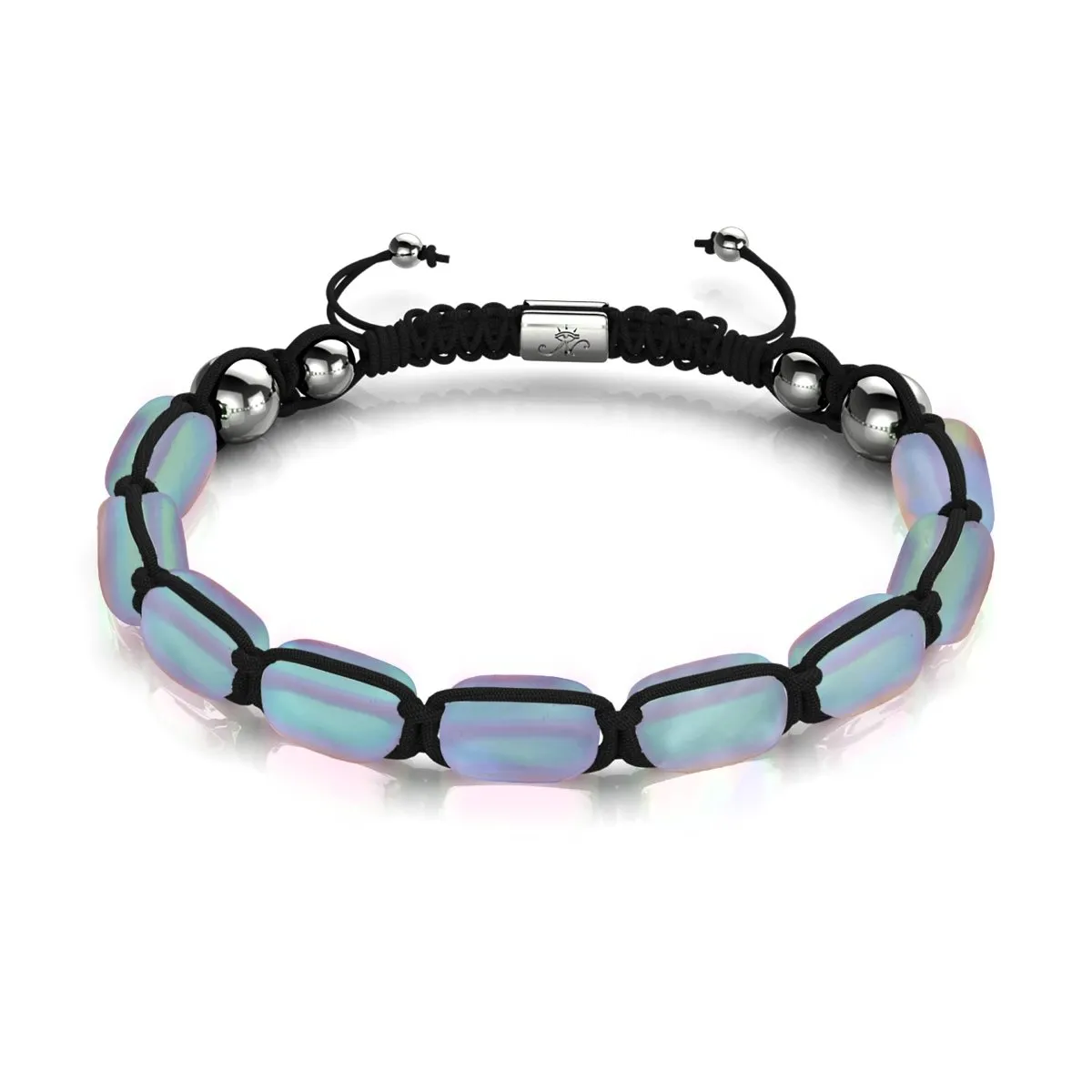Grey | Silver | Mermaid Glass Pebble Macrame Bracelet