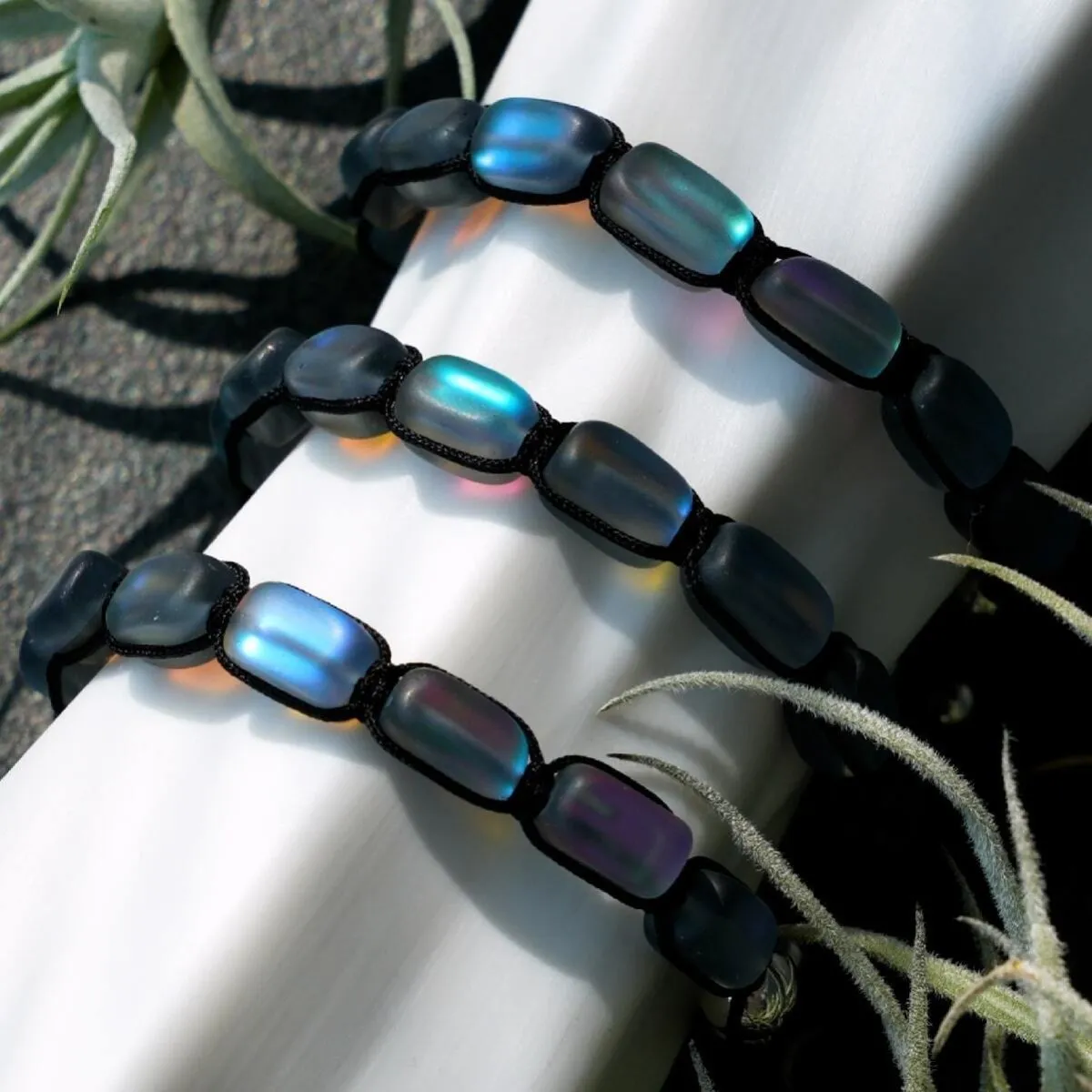 Grey | Silver | Mermaid Glass Pebble Macrame Bracelet