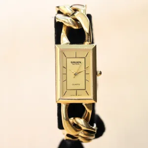 GRUEN Precision Quartz Ladies Watch Gold Plated Link Chain Bracelet Wristwatch
