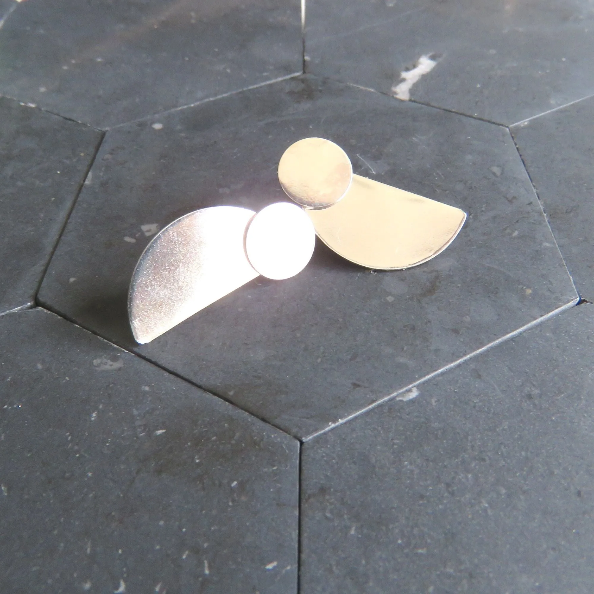 Half Disc Argentium Silver Ear Jacket Earrings - Nickel Free