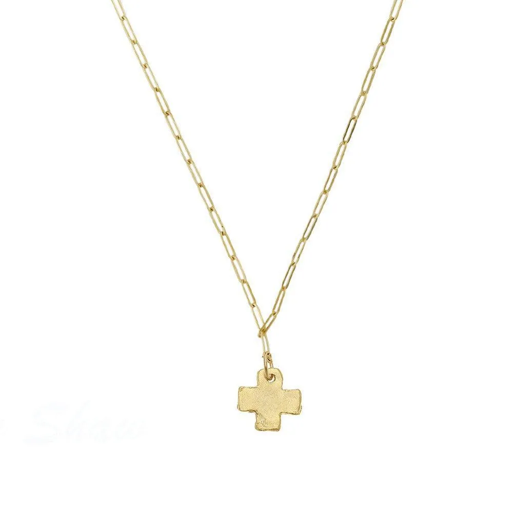 Hammered Cross Pendant on Paper Clip Chain