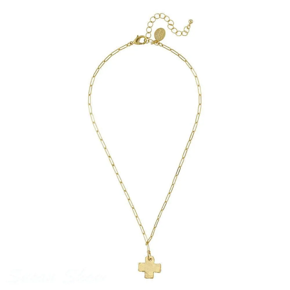 Hammered Cross Pendant on Paper Clip Chain
