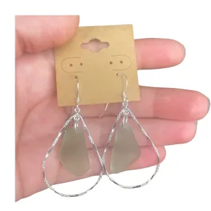 Hammered Hoop Sea Glass Earrings in Light Green