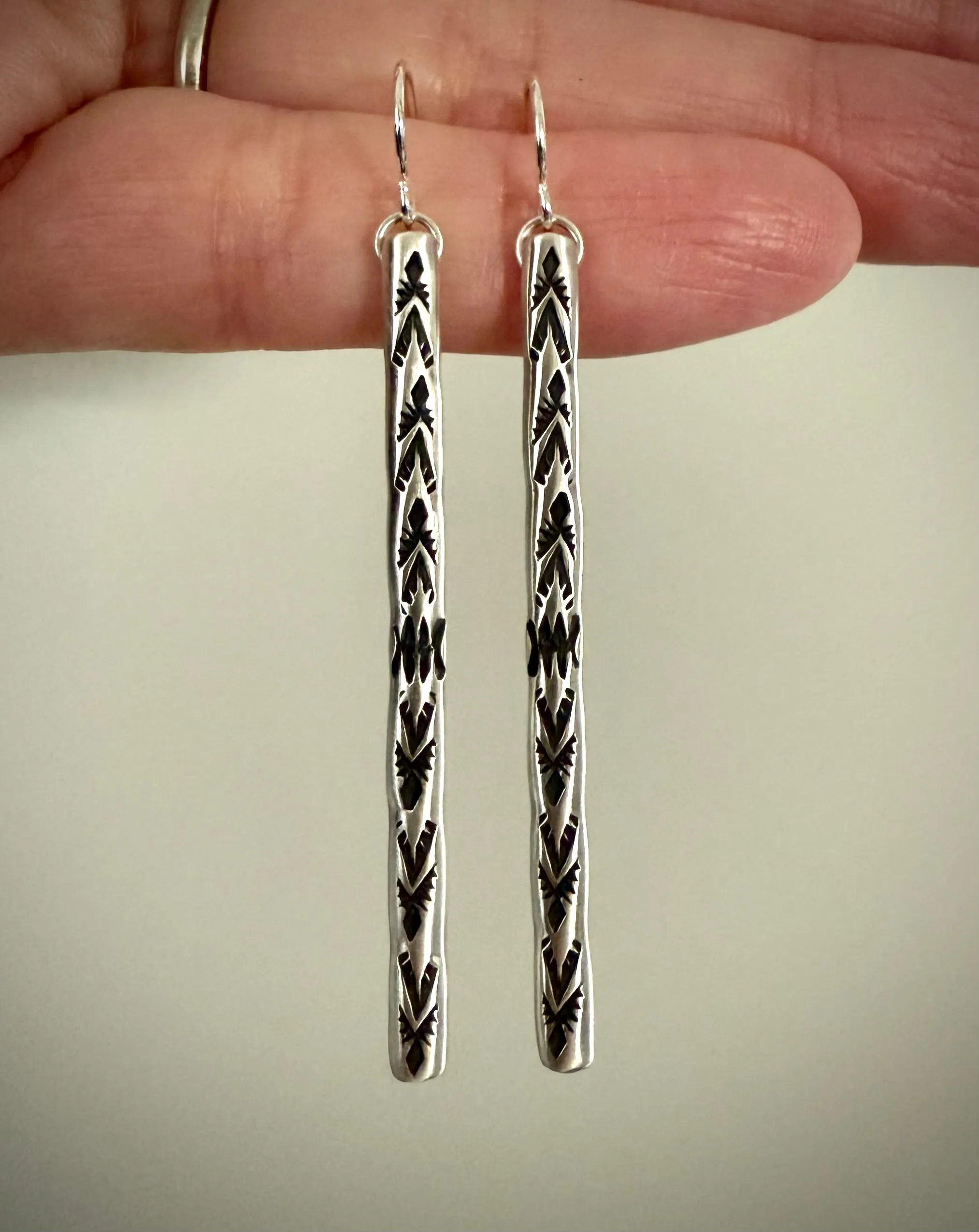 Hand Stamped Bar Earrings