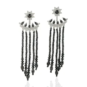 Handmade Diamond Bead Chandelier Ear Jacket Earrings 18K White Gold Jewelry